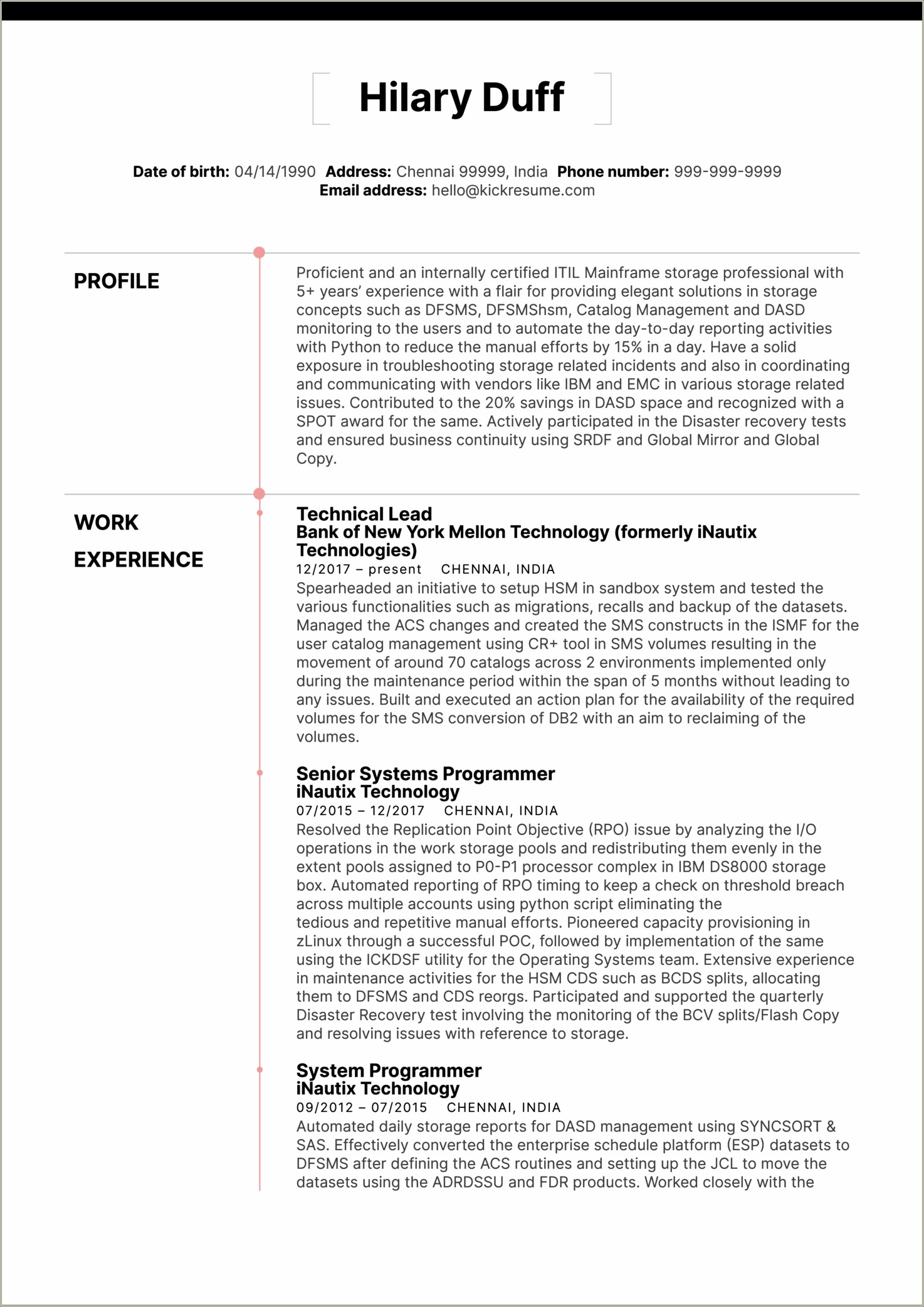 Sample Resume For Experienced Mainframe Developer