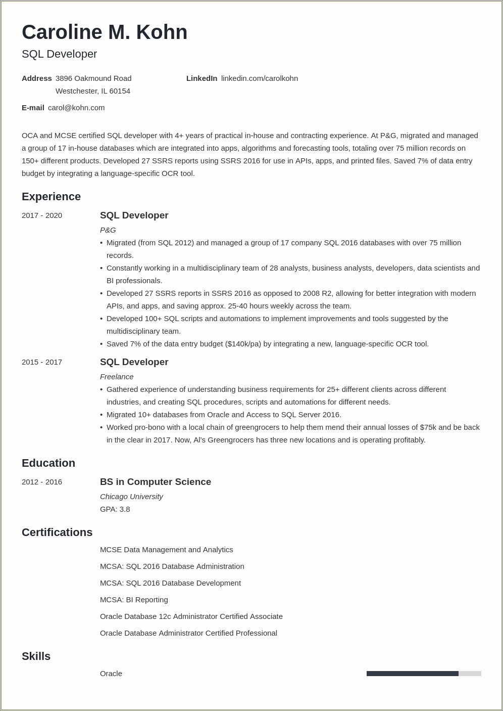 Sample Resume For Experienced Pl Sql Developer