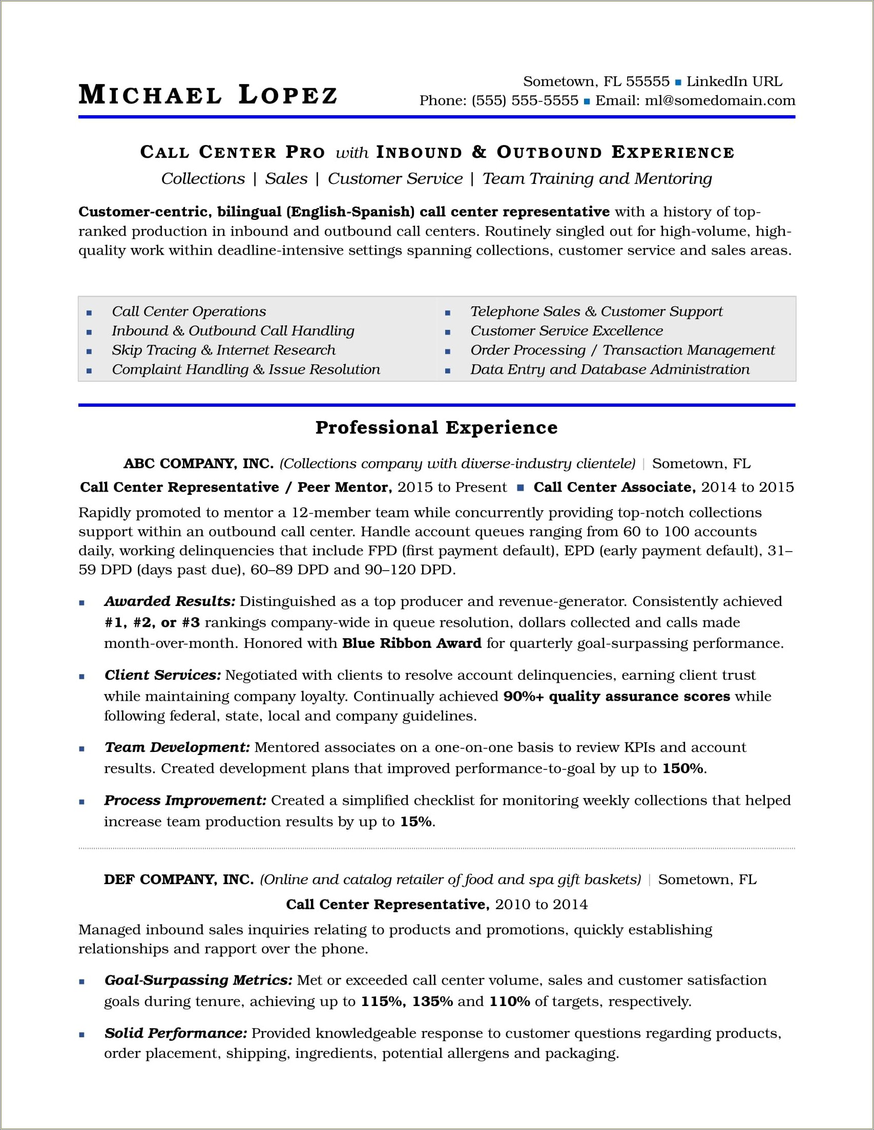 Sample Resume For Experienced Process Associate