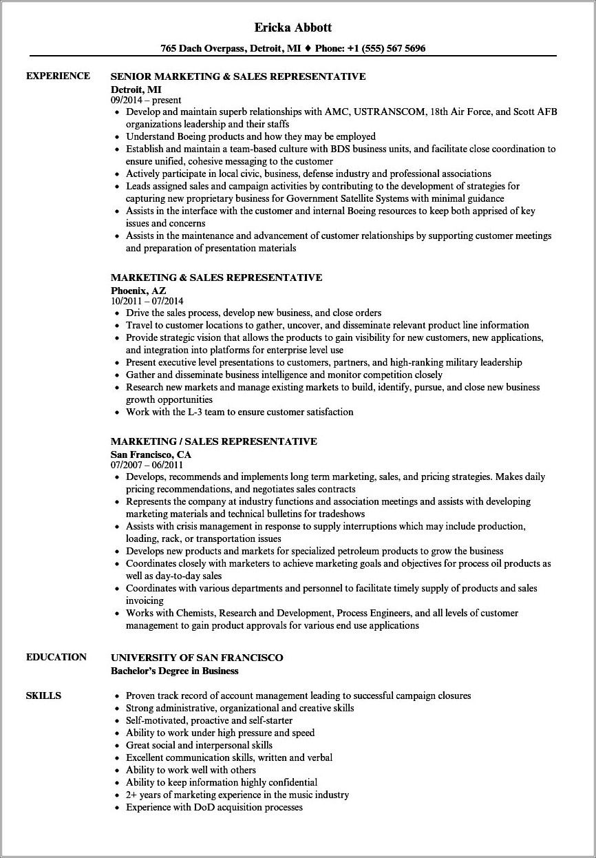 Sample Resume For Experienced Sales Professional