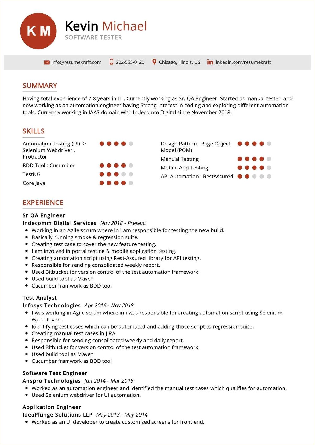 Sample Resume For Experienced Testing Professional