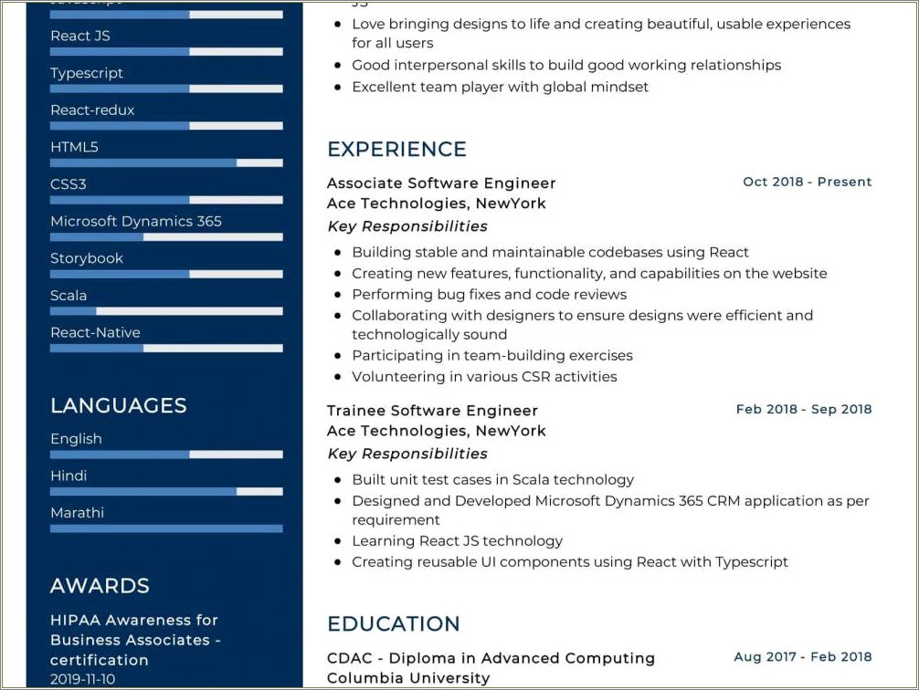 Sample Resume For Experienced Ui Developer