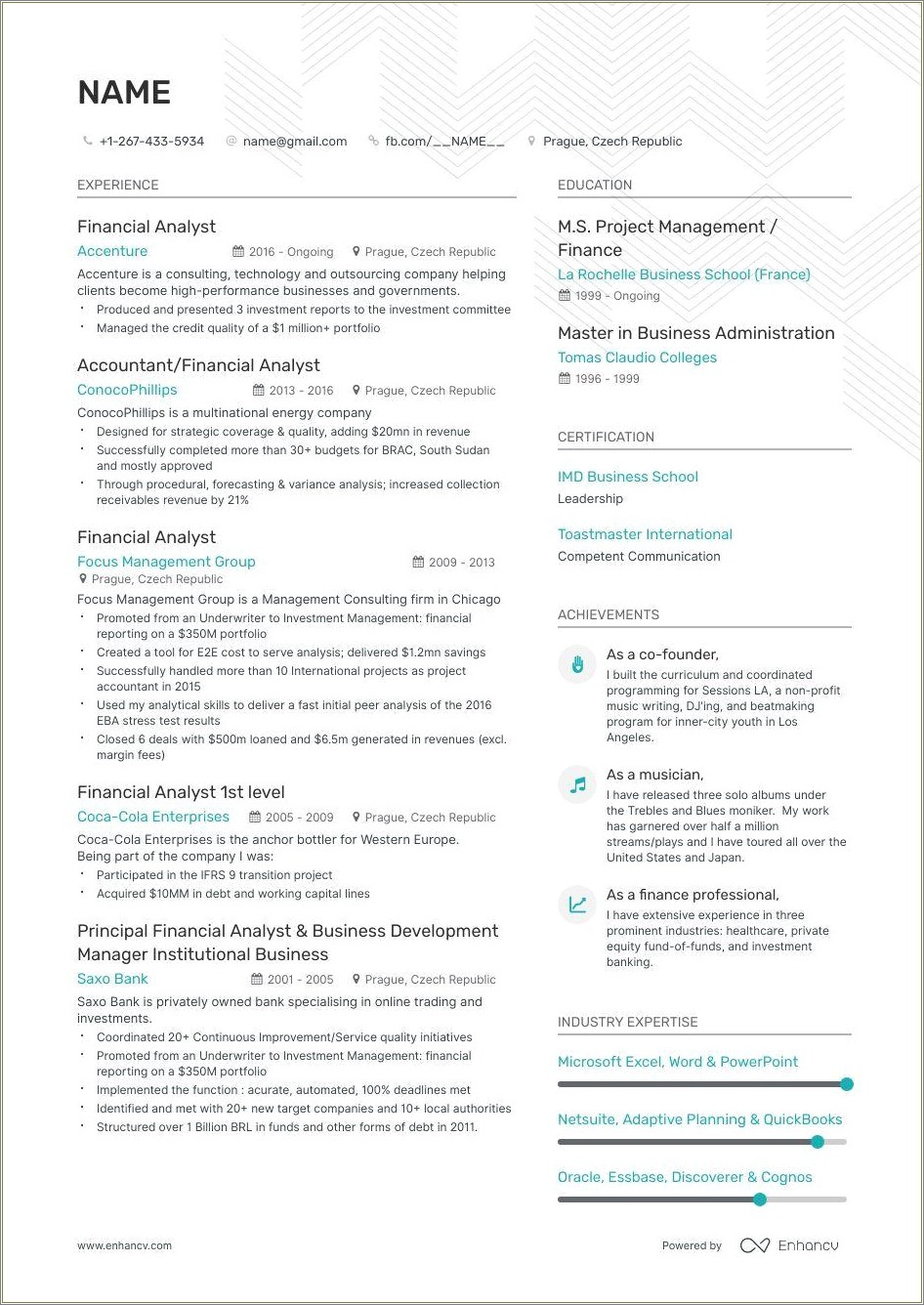 Sample Resume For Financial Management Specialist