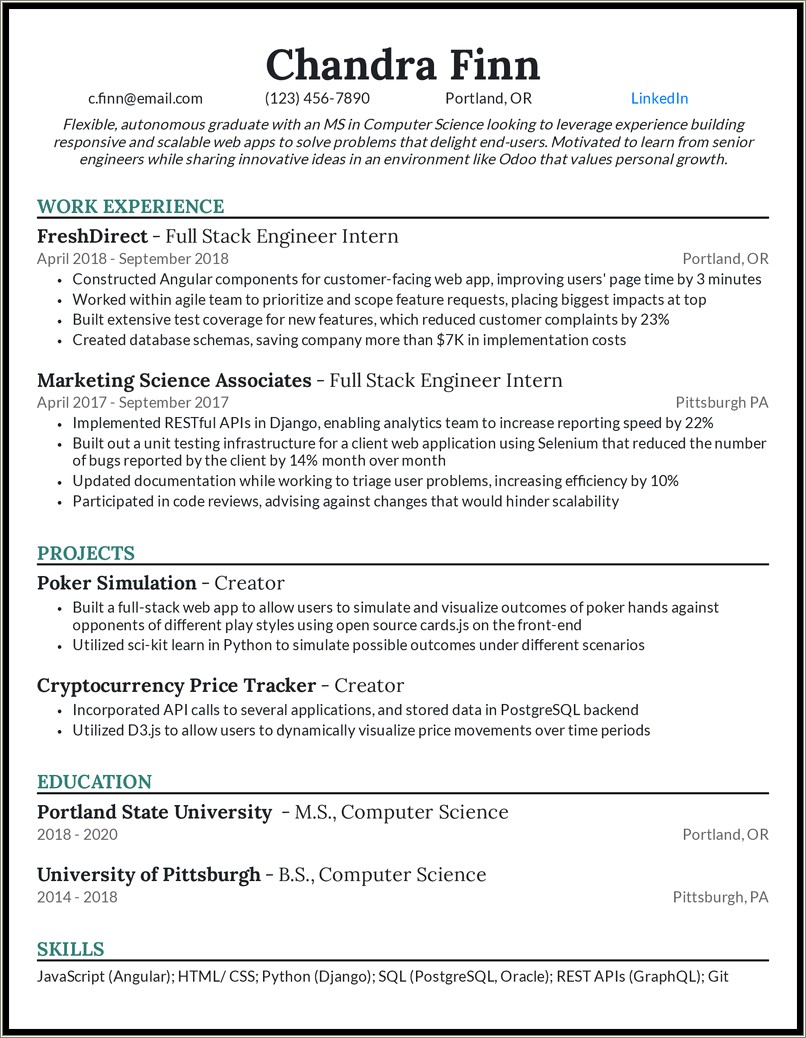 Sample Resume For Freshers Engineers Computer Science Download