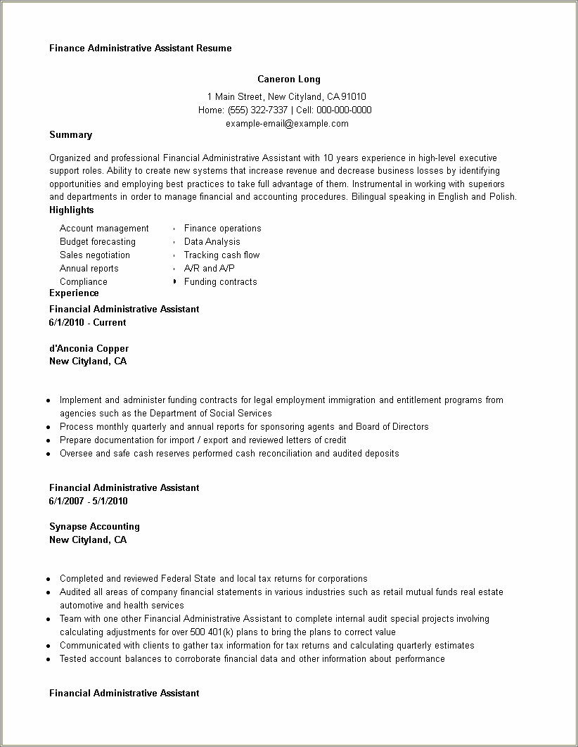 Sample Resume For Immigration Legal Assistant