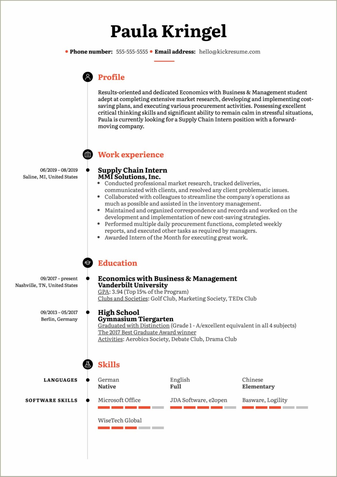 Sample Resume For Internship In Management