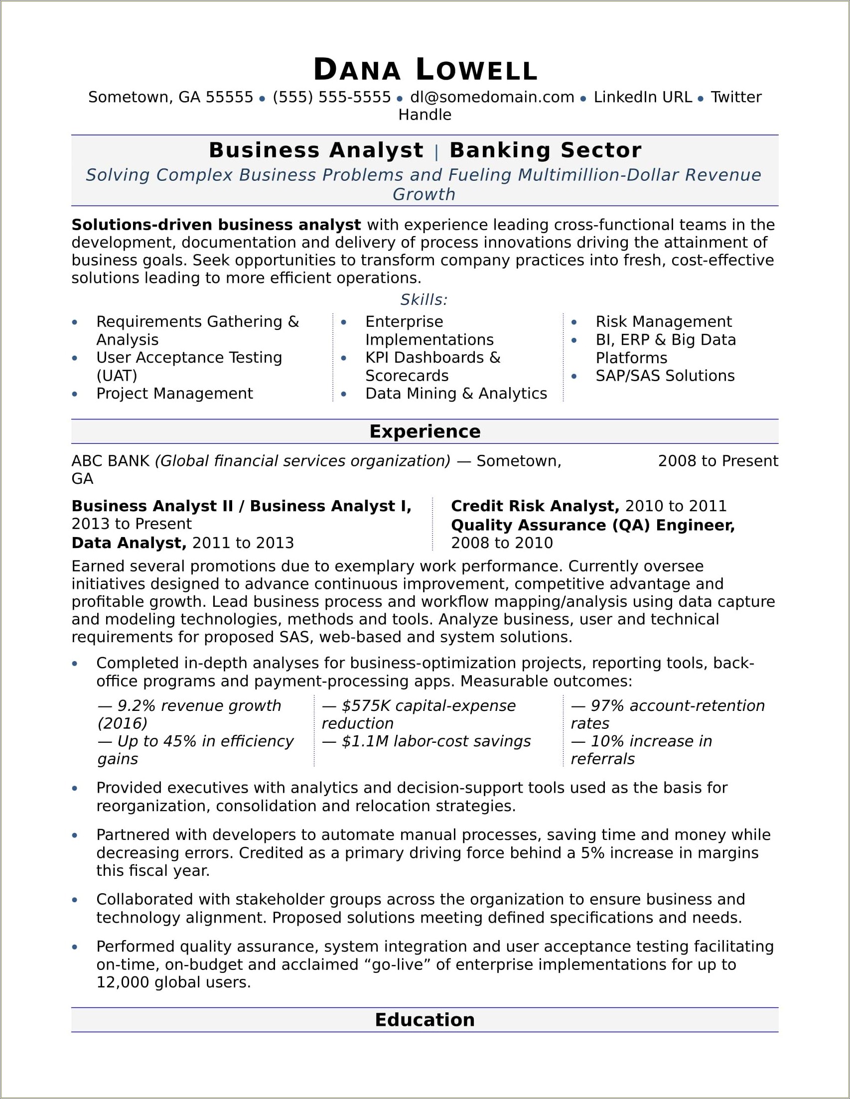 Sample Resume For Junior Financial Analyst