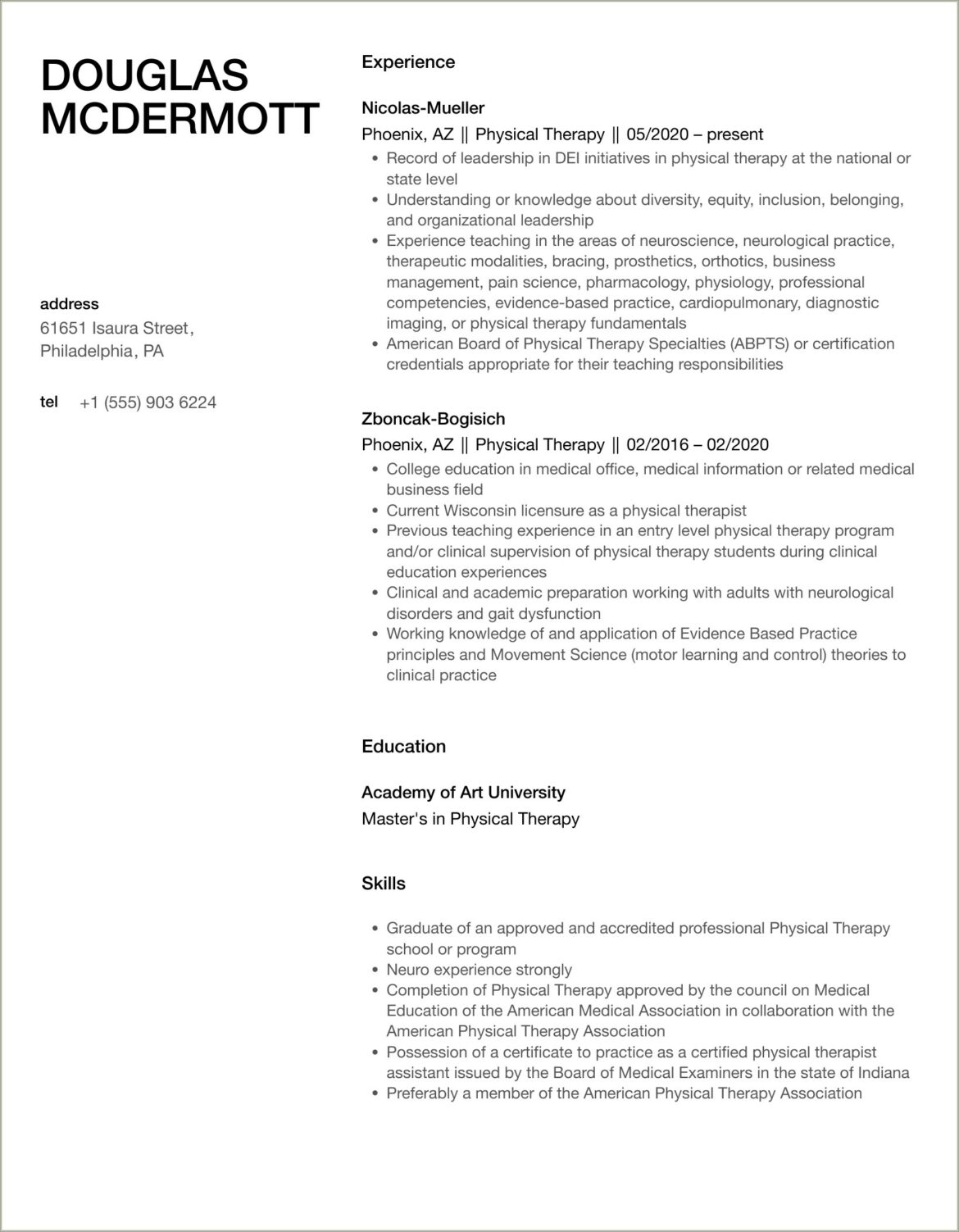 Sample Resume For Lead Therapist Position