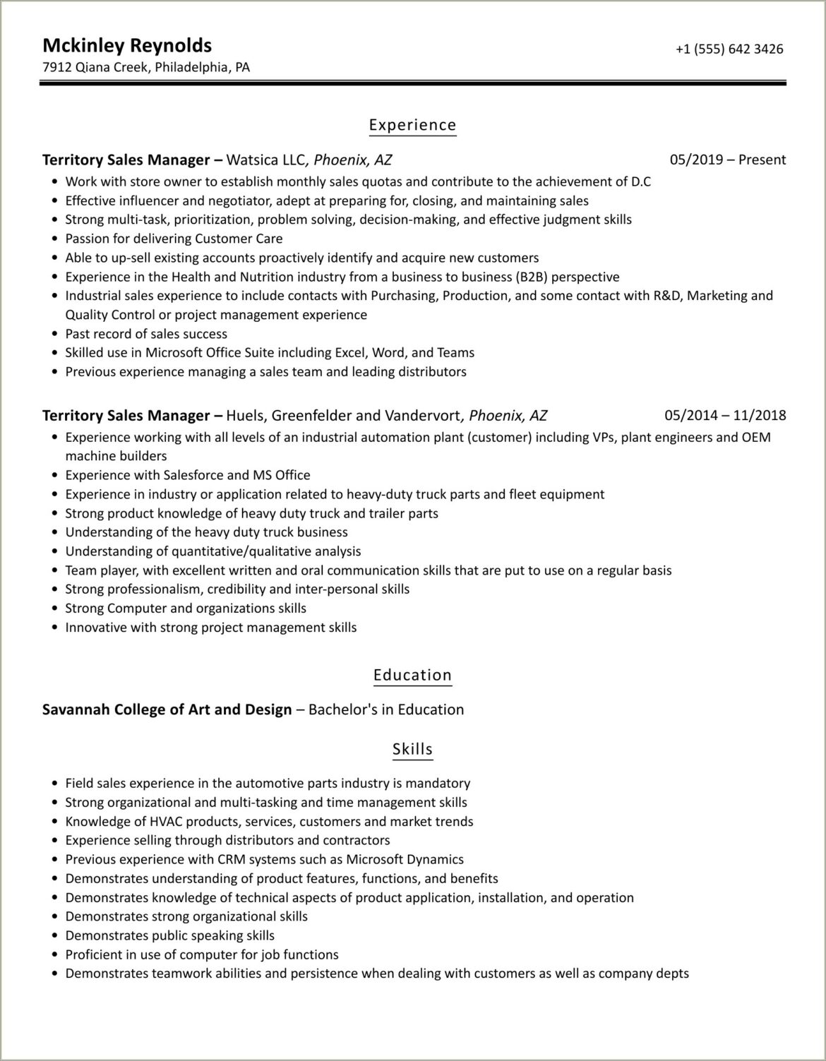 Sample Resume For Medical Territory Sales Manager