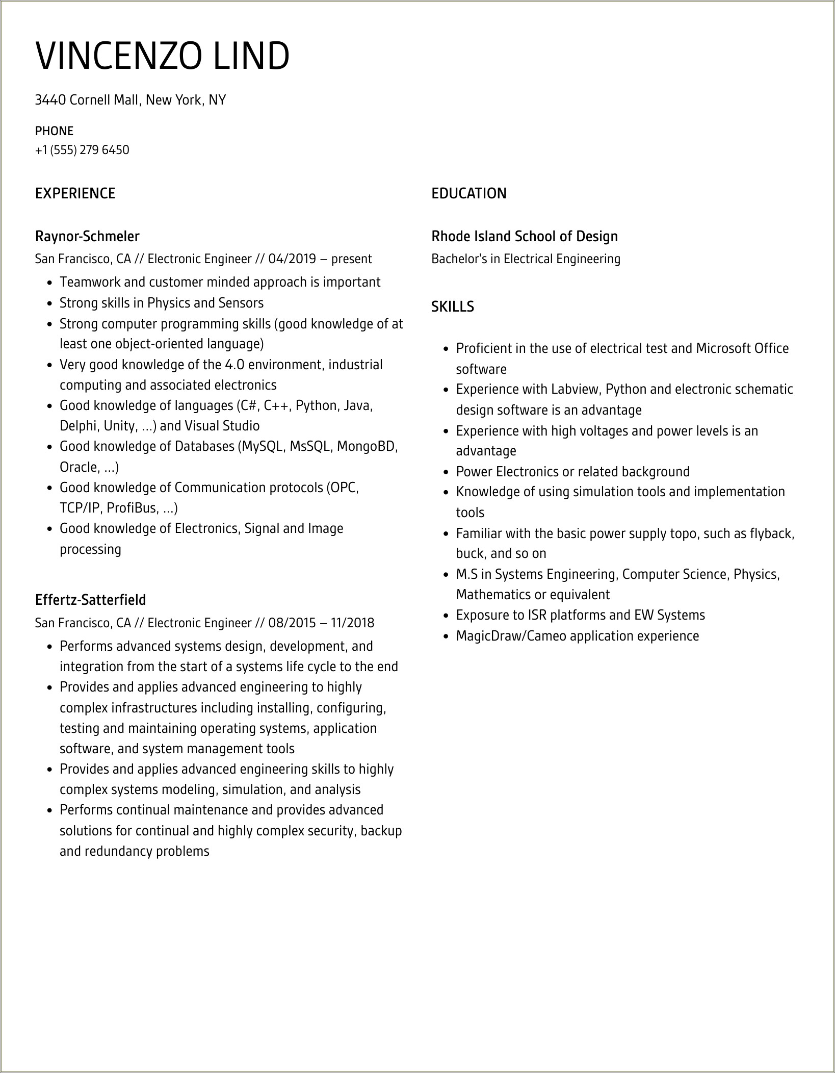 Sample Resume For Ojt Electronics Engineering Students
