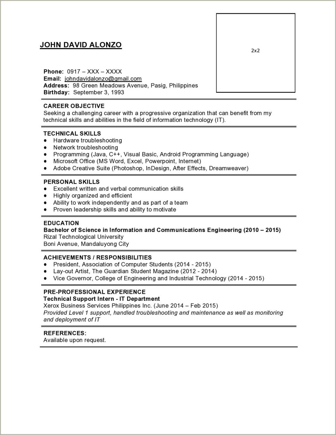 Sample Resume For Ojt Mass Communication Students