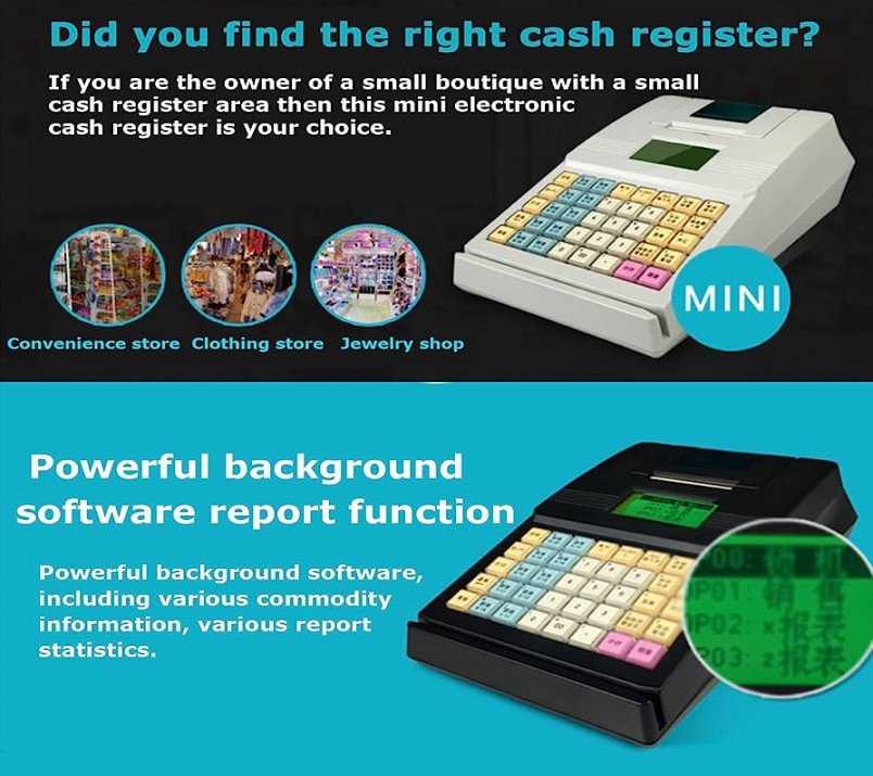 Small Business Cash Register, Electronic Cash Register POS with  Keys,  LED Display, Cash Safe Register for Restaurant Supermarket Retail, Black