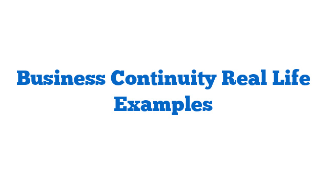 Business Continuity Real Life Examples
