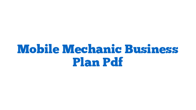 Mobile Mechanic Business Plan Pdf